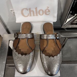Chloe Lauren Flat Scalloped Mule with Buckle